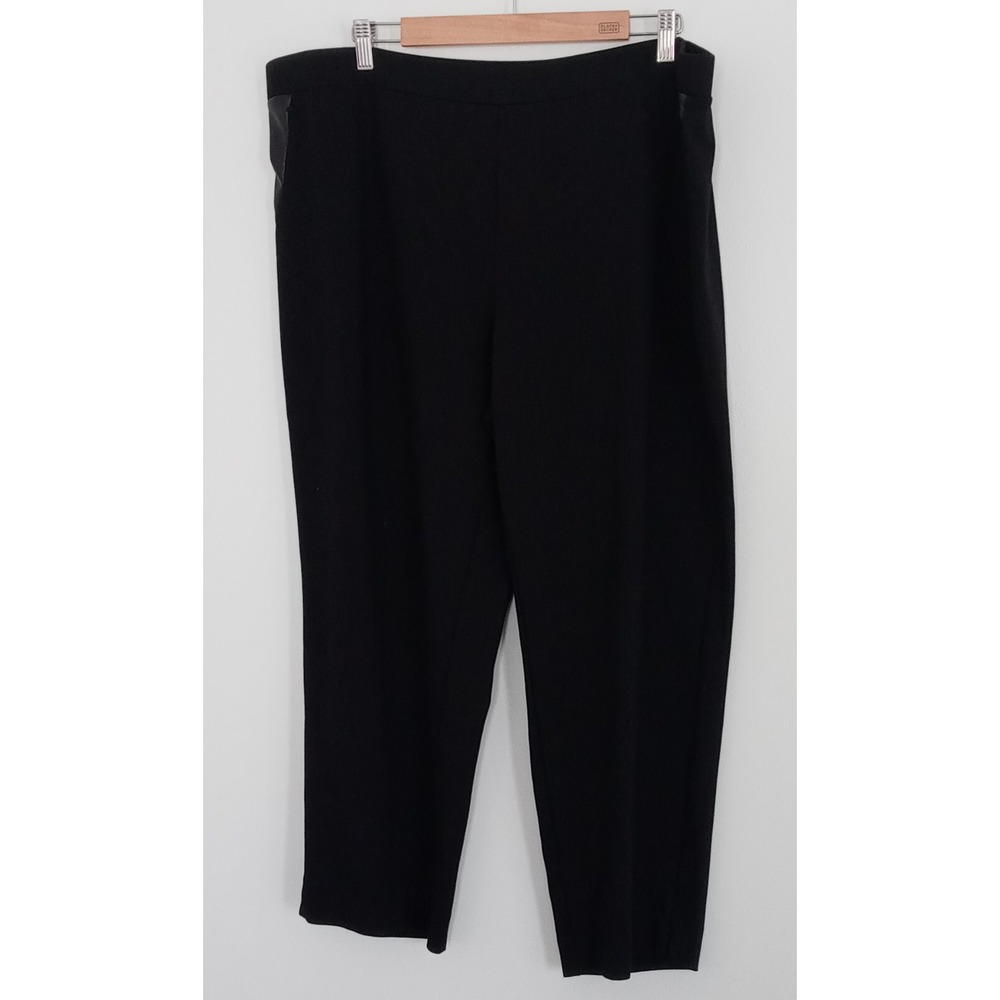 Susan‎ Graver Petite Black Pull-On Pants Faux Leather Accent Women's Size 2XP